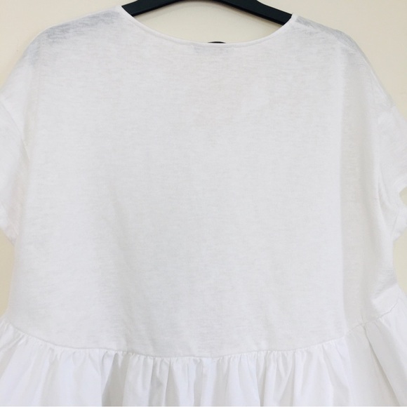 Mango Y2K Boho Oversize White Peplum Ruffle Hem Cropped Short Sleeve Preppy Top - Picture 10 of 16